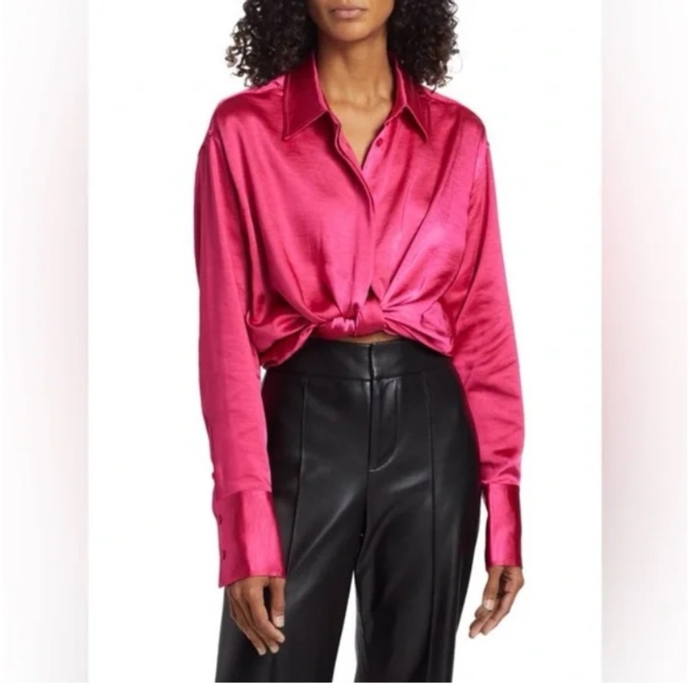 Good American Washed Satin Weekend Shirt Love Potion Hot Pink